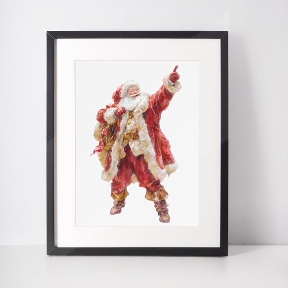 Watercolor Santa Claus Portrait Wall Art Print Poster, Unframed – Joyful Holiday - Picture 3 of 6